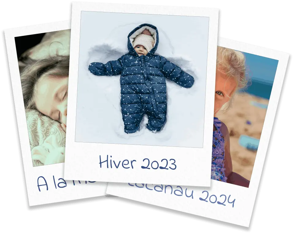 Des photos polaroids montrant des tenues pour enfants